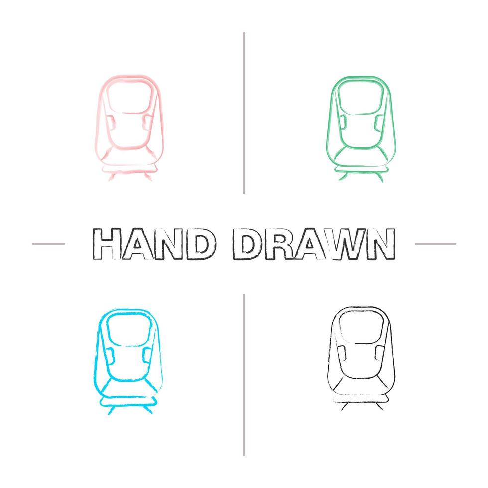 Transrapid hand drawn icons set. Color brush stroke. Maglev. High speed monorail train. Isolated vector sketchy illustrations