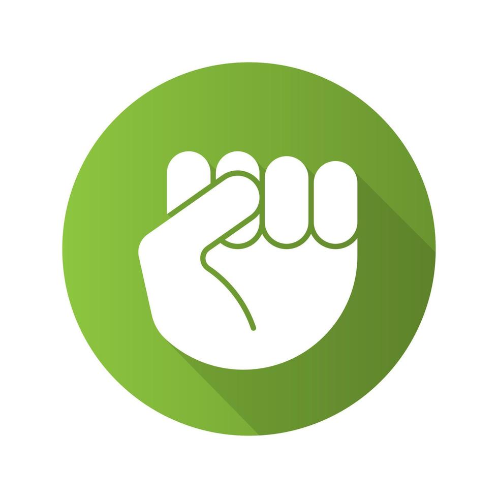 Squeezed fist flat design long shadow icon. Clenched hand gesture. Vector silhouette symbol