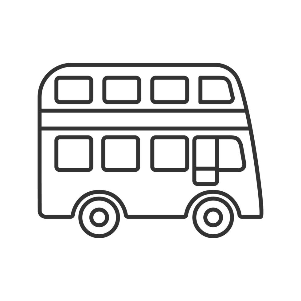 Double decker bus linear icon. Thin line illustration. Bus with two storeys. Contour symbol. Vector isolated outline drawing