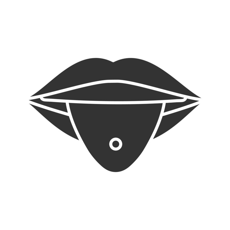 Pierced tongue glyph icon. Tongue with ring. Silhouette symbol. Negative space. Vector isolated illustration