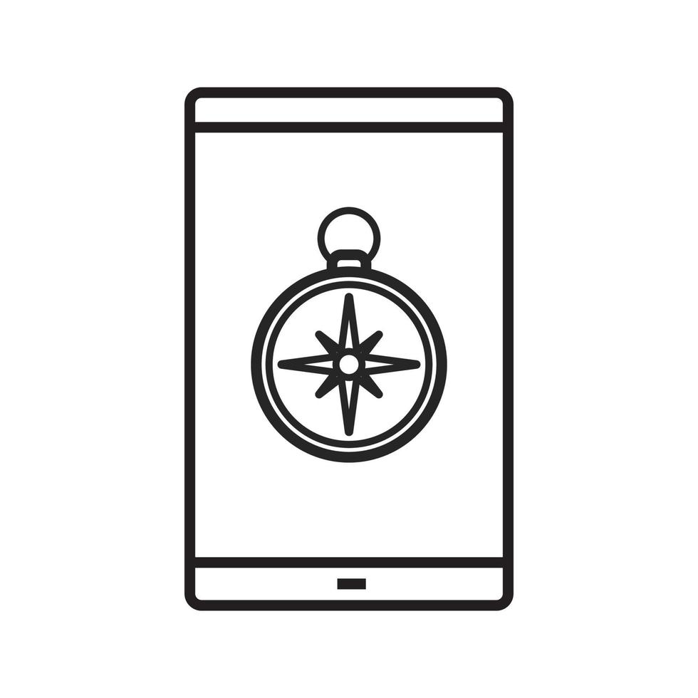 Smartphone gps linear icon. Thin line illustration. Smart phone with compass contour symbol. Vector isolated outline drawing