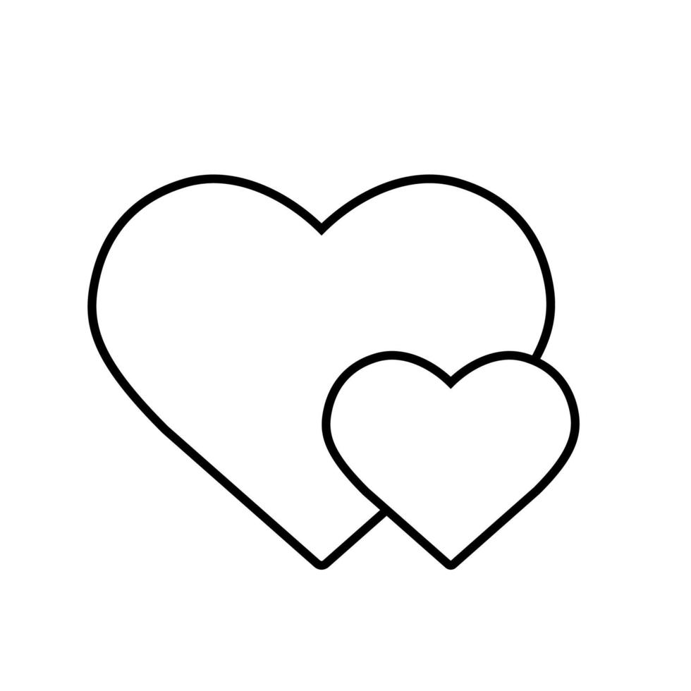 Two hearts linear icon. Thin line illustration. Valentine's Day contour symbol. Vector isolated outline drawing