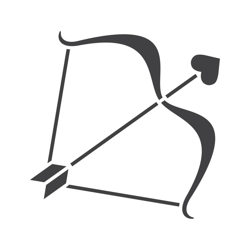 Cupid's bow and arrow glyph icon. Silhouette symbol. Negative space. Vector isolated illustration