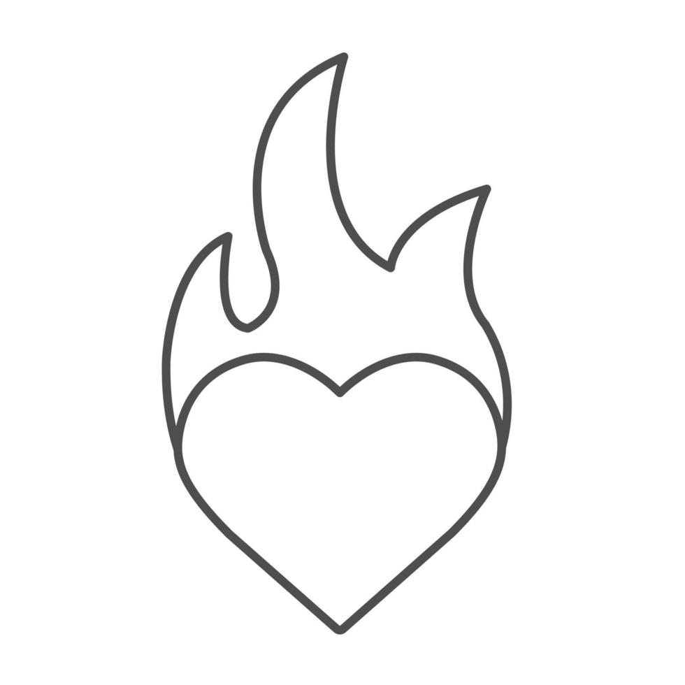 Burning heart linear icon. Passion. Thin line illustration. Heart on fire contour symbol. Vector isolated outline drawing