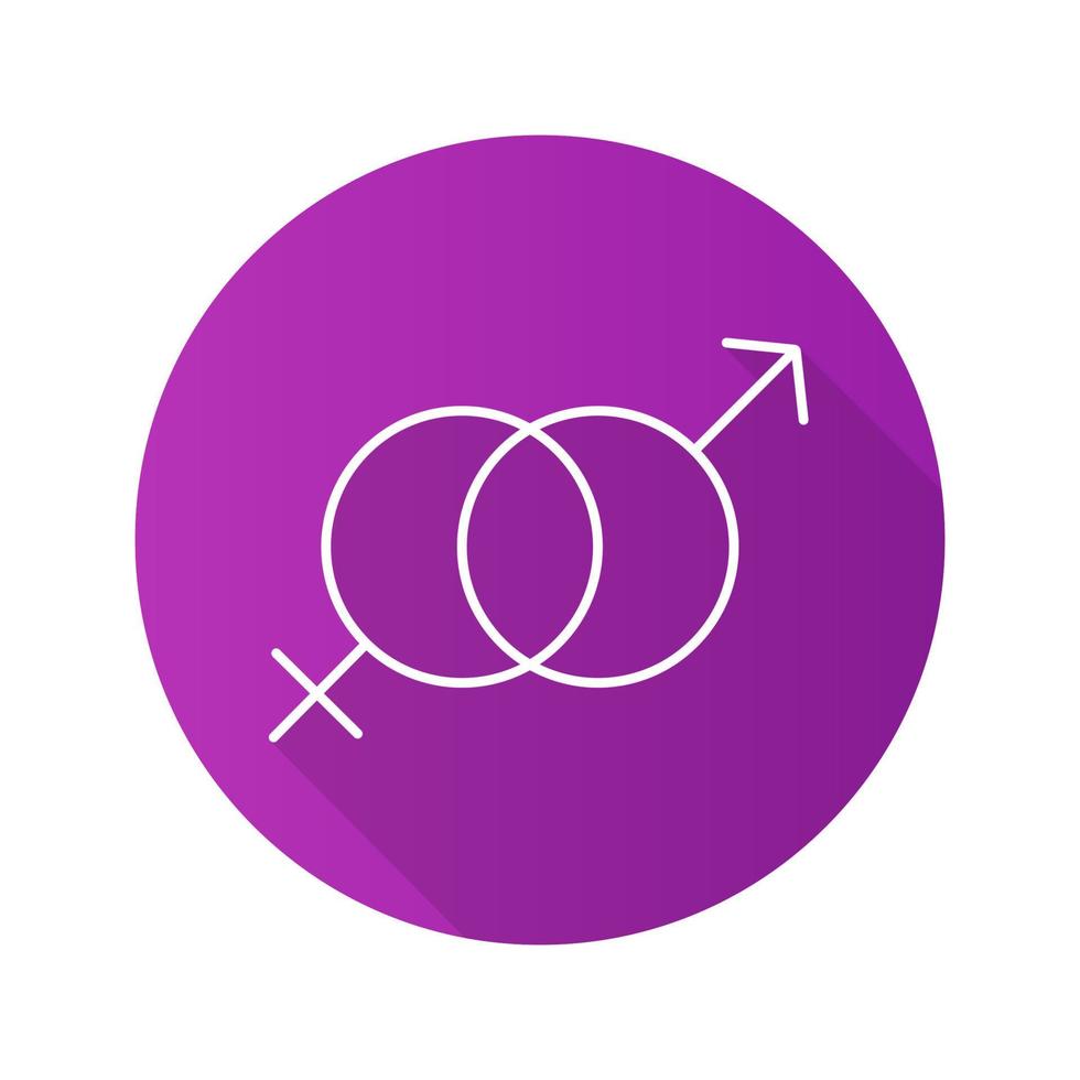 icono de larga sombra de diseño plano de sexo. símbolos de hombre y mujer entrelazados. letrero de sex shop. símbolo de silueta vectorial vector