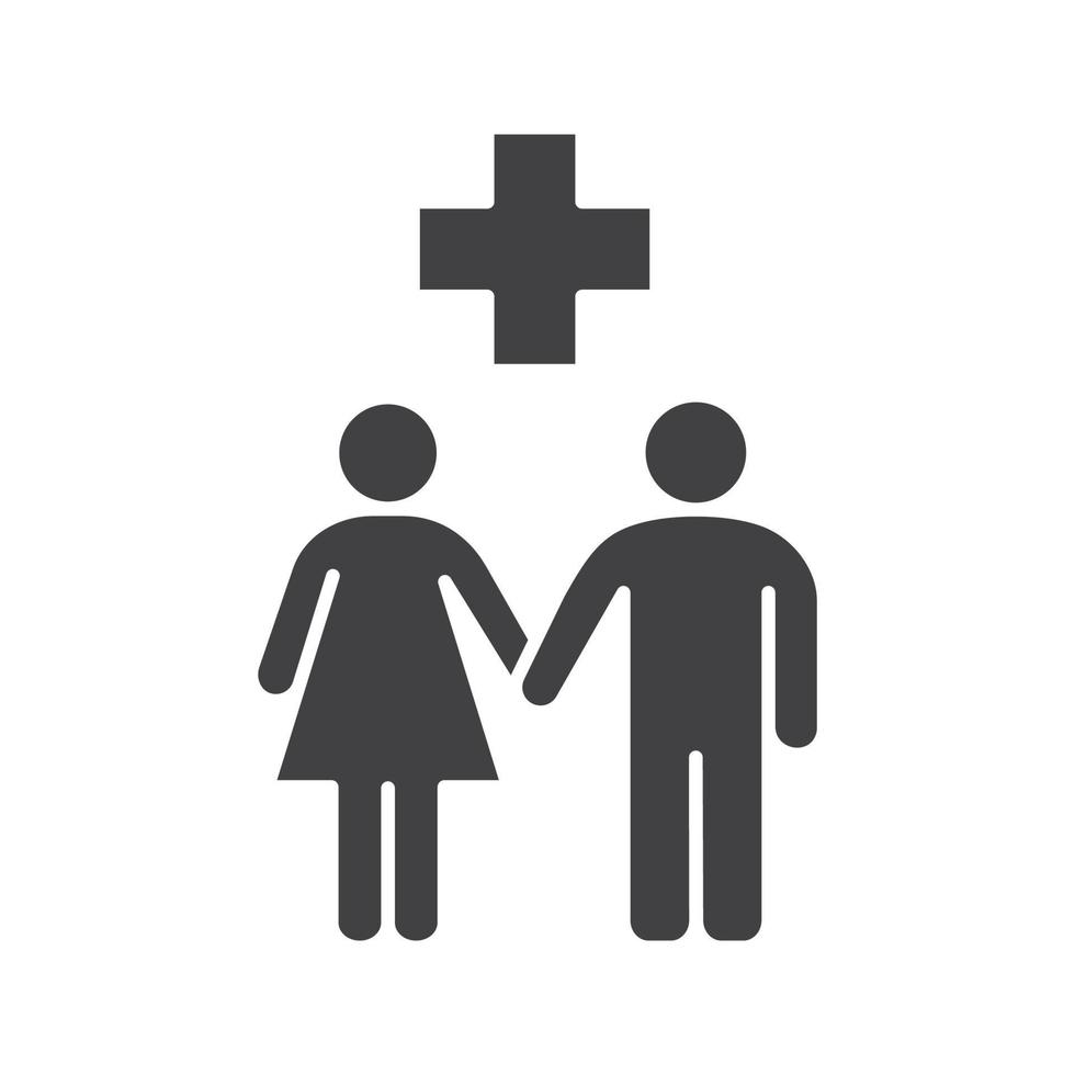icono de glifo de médico de familia. símbolo de silueta de seguro médico. cuidado de la salud familiar. espacio negativo. vector ilustración aislada