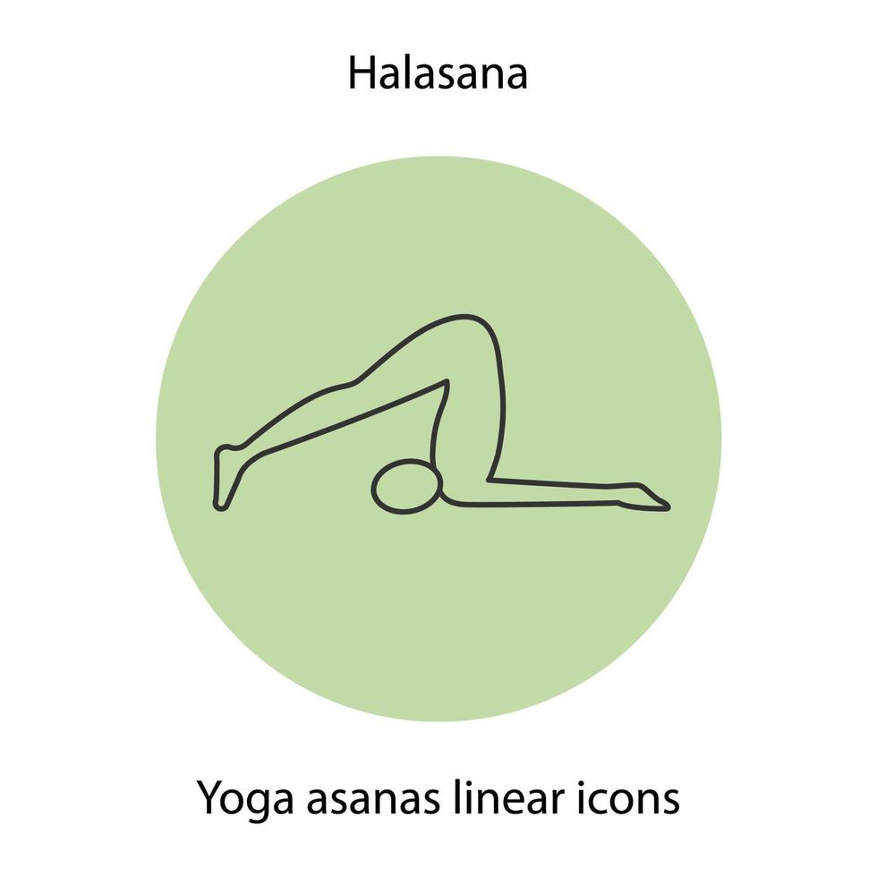 icono lineal de posición de yoga halasana. Ilustración de línea fina. símbolo de contorno de asana de yoga. dibujo de contorno aislado vectorial vector