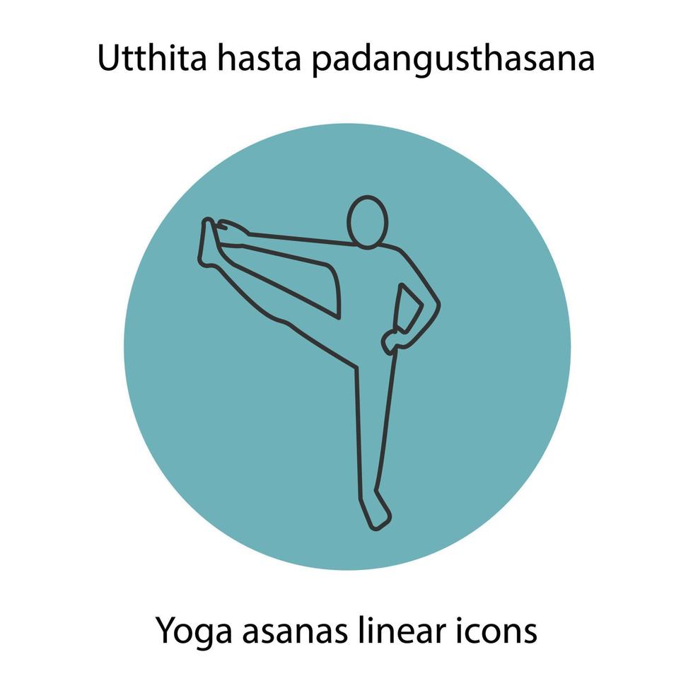 Utthita hasta padangusthasana yoga position. Linear icon. Thin line illustration. Yoga asana contour symbol. Vector isolated outline drawing