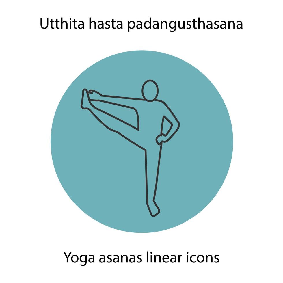 Utthita hasta padangusthasana yoga position. Linear icon. Thin line illustration. Yoga asana contour symbol. Vector isolated outline drawing