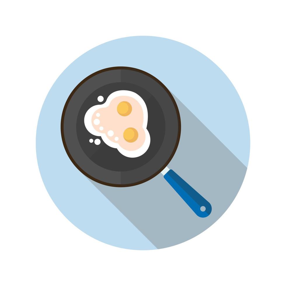 Fried eggs on pan flat design long shadow color icon. Vector silhouette illustration