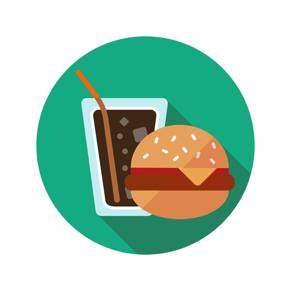 Burger and soda flat design long shadow color icon. Fast food. Sandwich with cola. Vector silhouette illustration