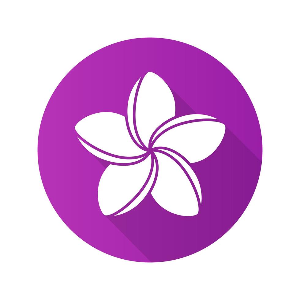 Spa salon plumeria flower. Flat design long shadow icon. Aromatherapy. Vector silhouette symbol