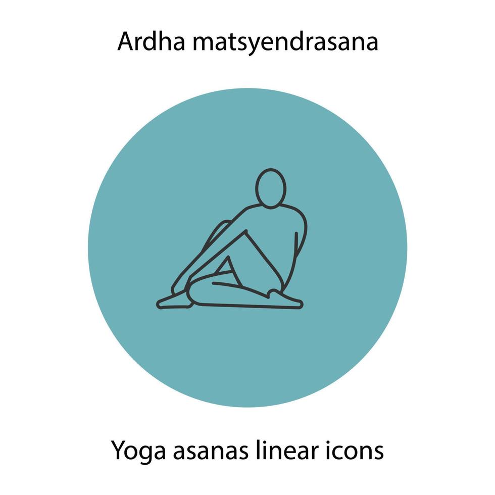 Ardha matsyendrasana yoga position. Linear icon. Thin line illustration. Yoga asana contour symbol. Vector isolated outline drawing