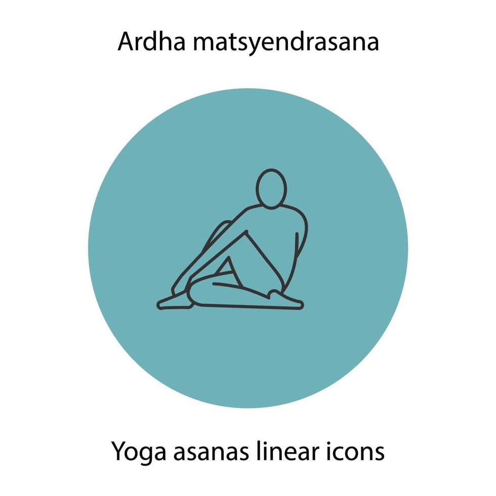 posición de yoga ardha matsyendrasana. icono lineal. Ilustración de línea fina. símbolo de contorno de asana de yoga. dibujo de contorno aislado vectorial vector