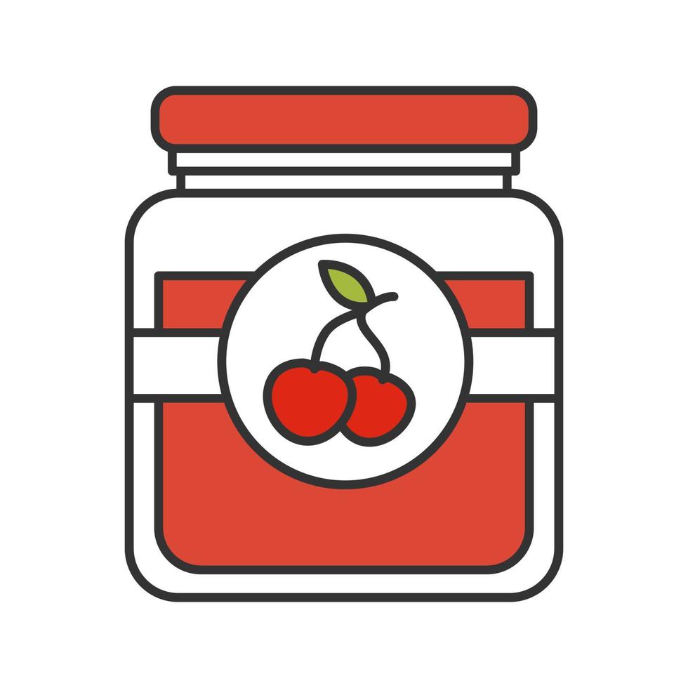 Cherry jam jar color icon. Fruit preserve. Isolated vector illustration