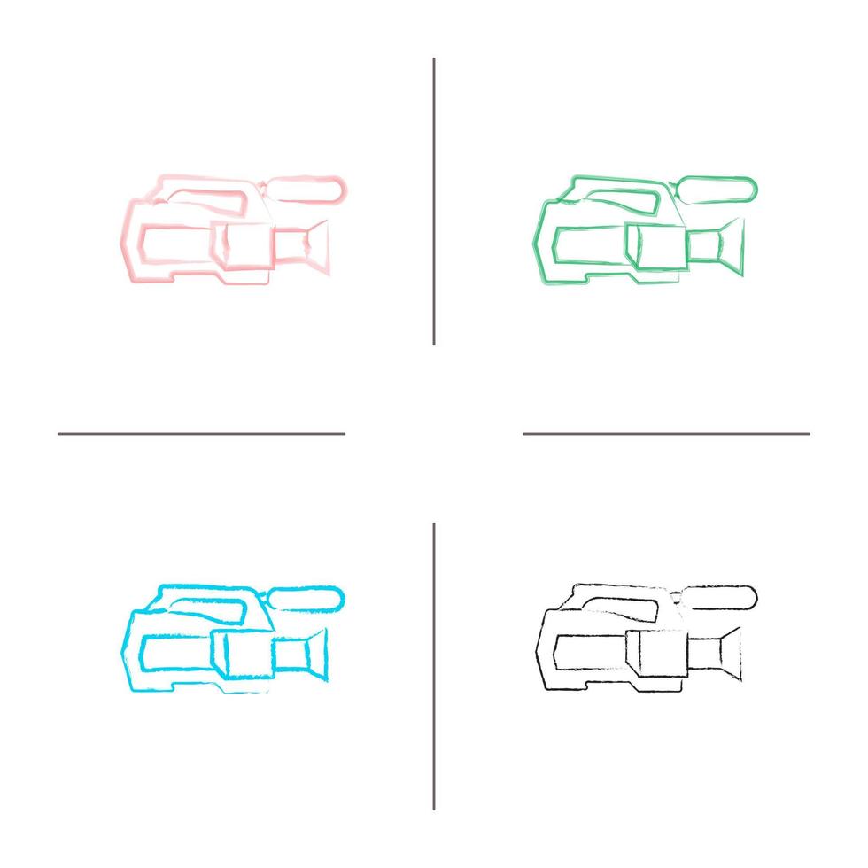 Video camera hand drawn icons set. Videotaping. Color brush stroke. Isolated vector sketchy illustrations