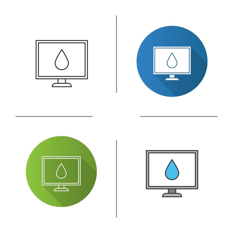 icono de calibración de la pantalla de la computadora. control de la calidad de la impresión en color. diseño plano, estilos lineales y de color. ilustraciones vectoriales aisladas vector