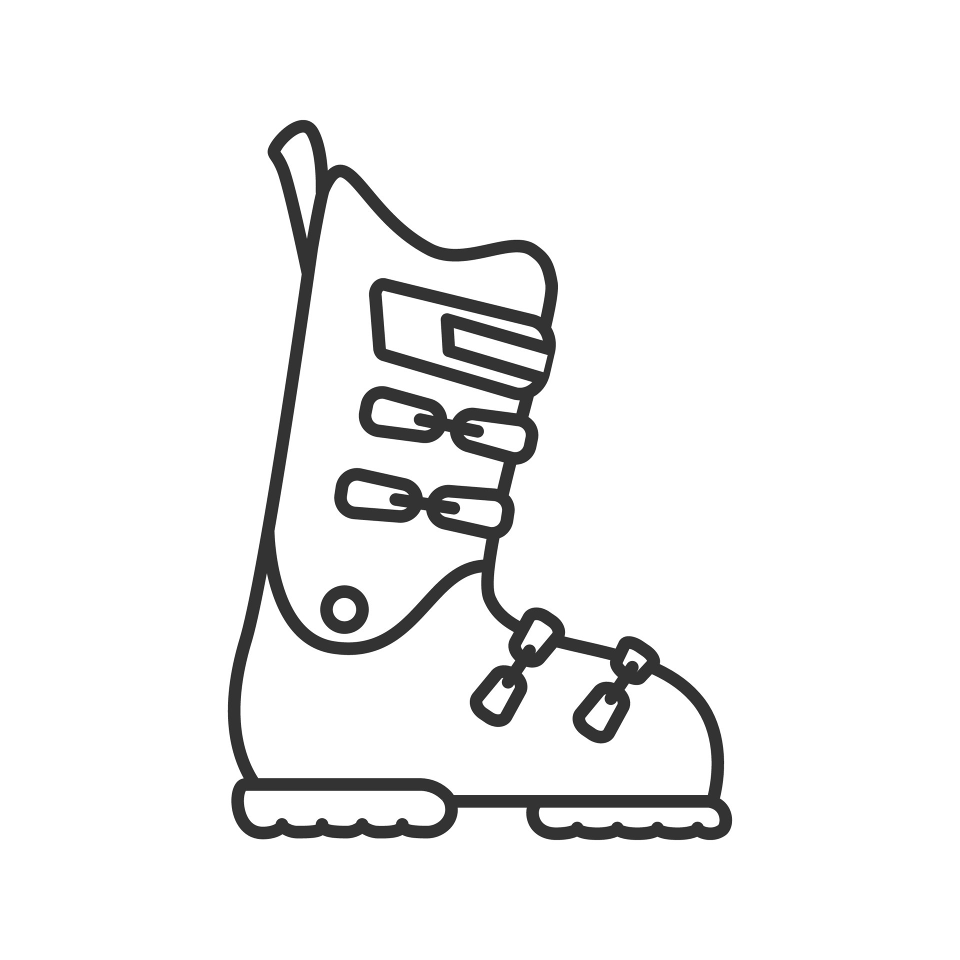 icono lineal de bota de esquí o snowboard. Ilustración de línea fina