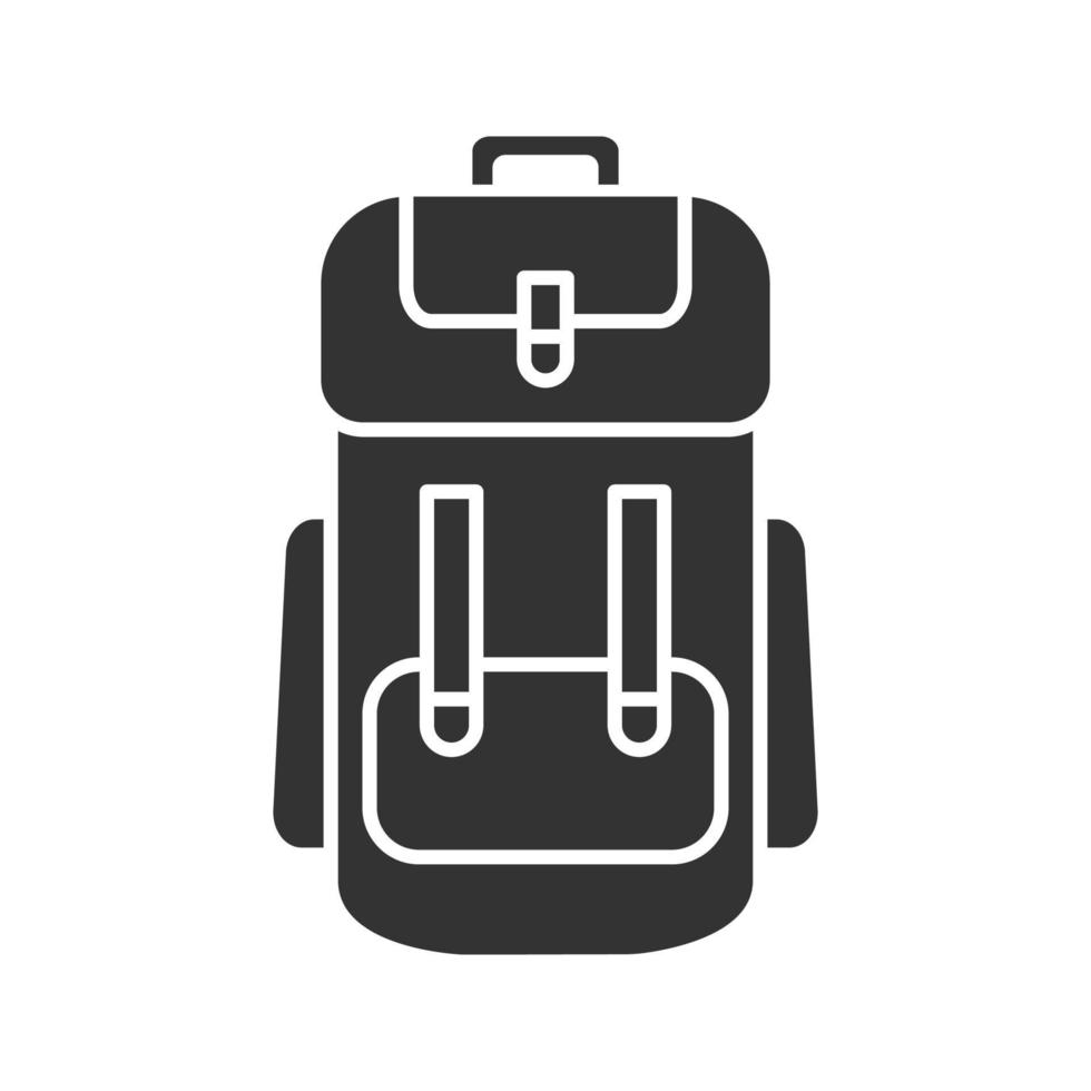 Camping backpack glyph icon. Rucksack, knapsack. Silhouette symbol. Negative space. Vector isolated illustration