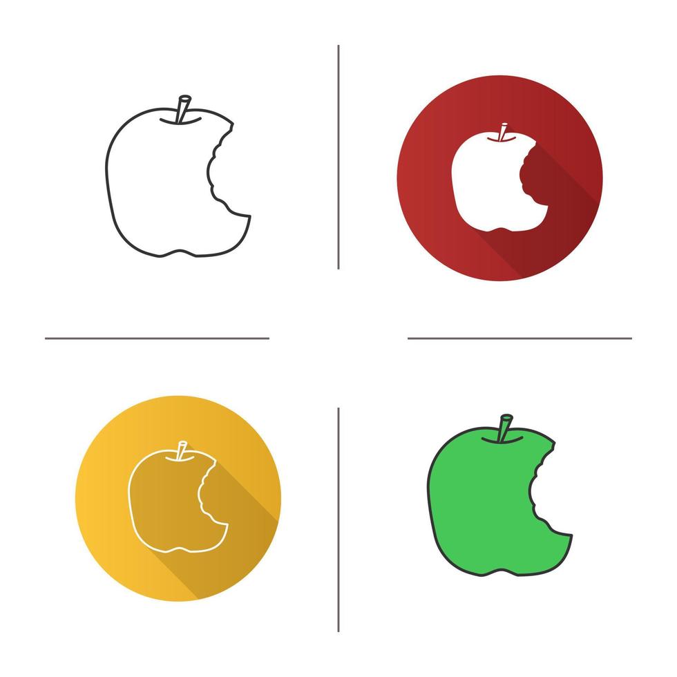 Bitten apple icon. Healthy teeth. Flat design, linear and color styles. Isolated vector illustrations