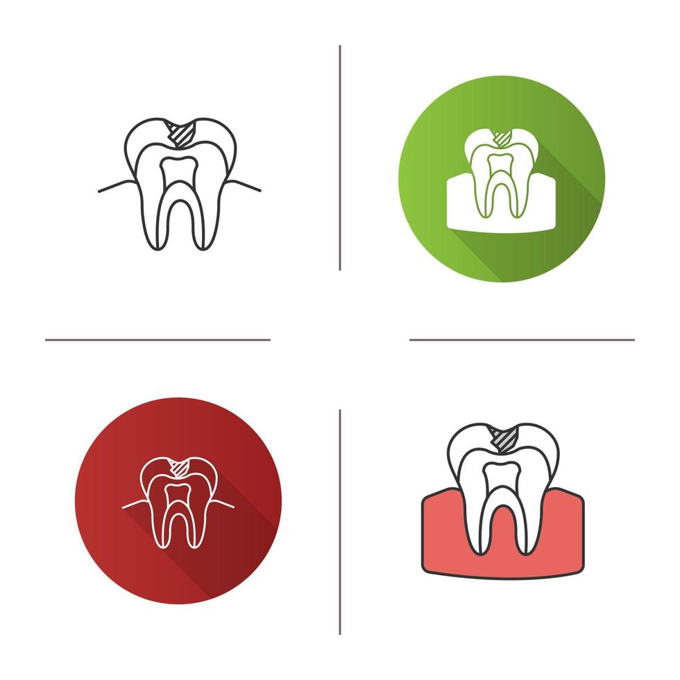 Caries icon. Healthy teeth. Flat design, linear and color styles. Isolated vector illustrations