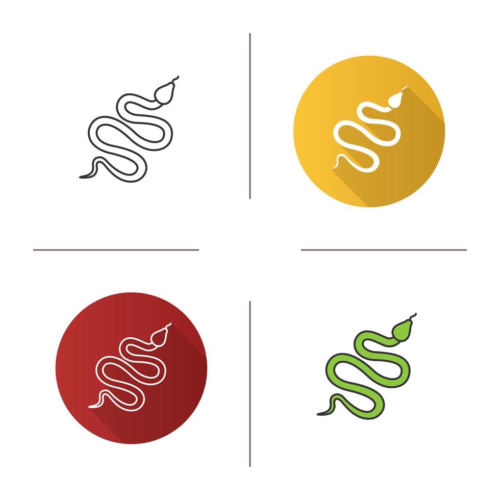 Snake icon. Flat design, linear and color styles. Serpent. Isolated vector illustrations