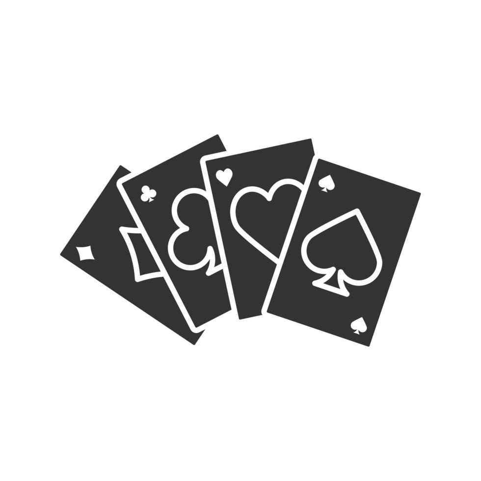 Four aces glyph icon. Playing cards. Poker. Kare. Silhouette symbol. Negative space. Vector isolated illustration