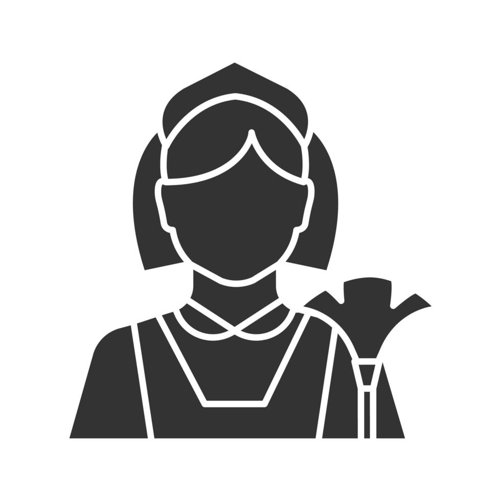 Maid glyph icon. Cleaner. Housekeeping. Silhouette symbol. Negative space. Vector isolated illustration