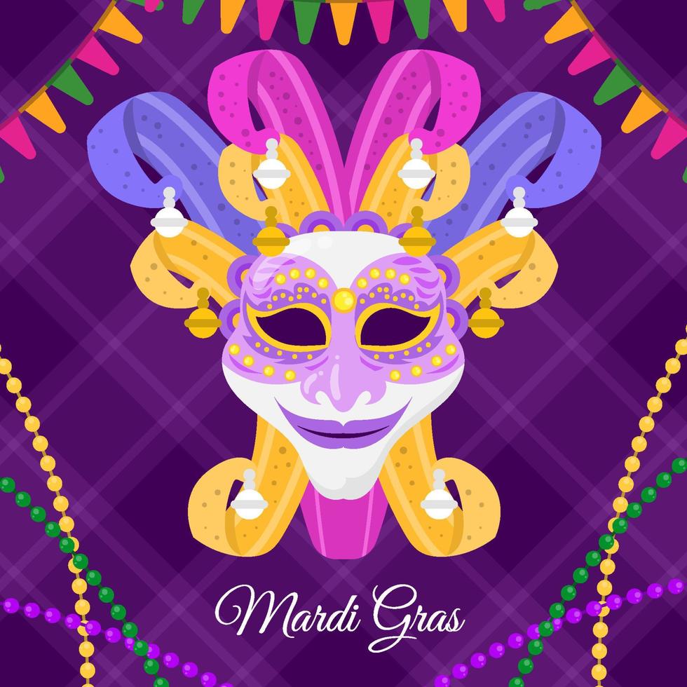 máscara de carnaval de mardi gras de colores planos vector