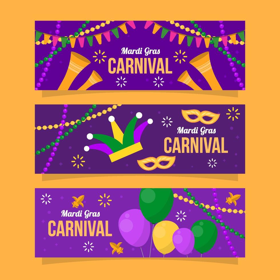 Colorful Mardi Gras Carnival Banner Collection vector