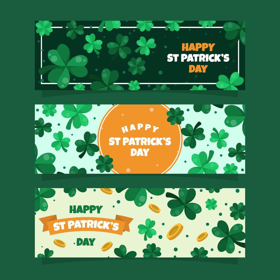 colección plana de banner de trébol de trébol del día de san patricio vector