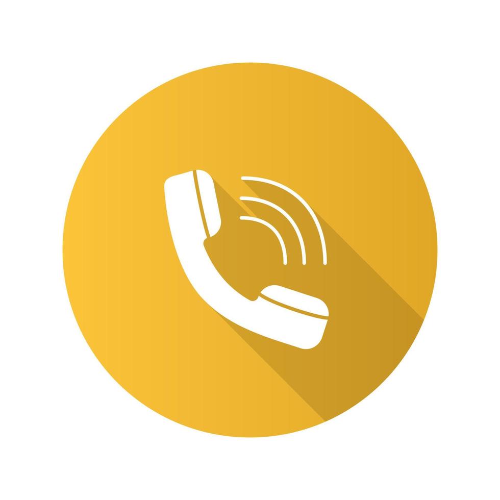 Handset flat design long shadow glyph icon. Incoming call. Hotline. Telephone support. Vector silhouette illustration