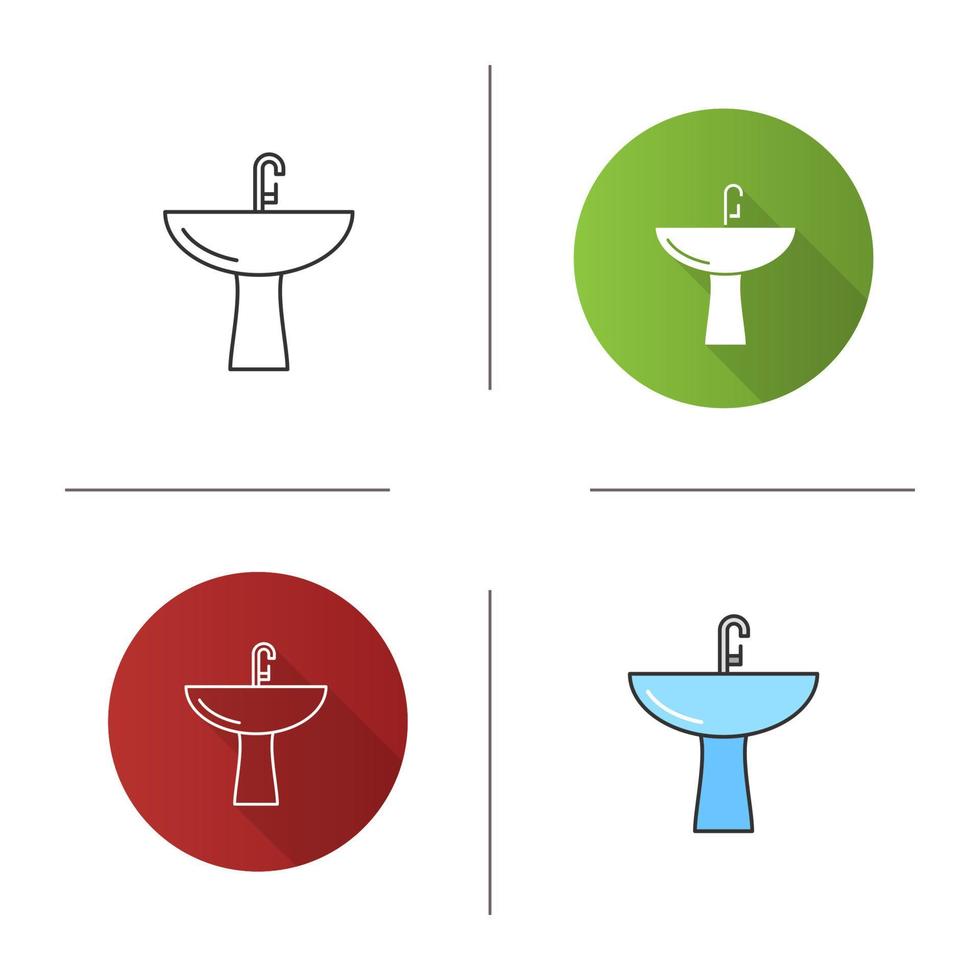 Wash basin icon. Flat design, linear and color styles. Bathroom sink. Washstand. Isolated vector illustrations