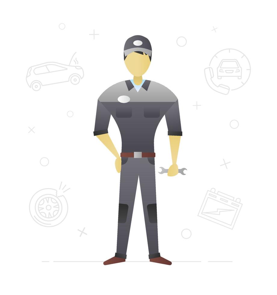 Plumber flat character design. Sanitary technician with wrench. Vector isolated illustration