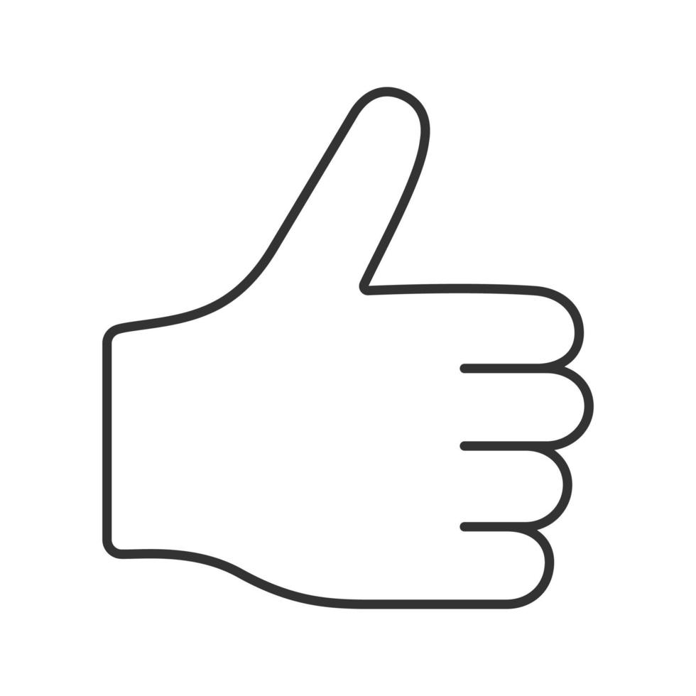 Thumbs up linear icon. Thin line illustration. Like hand gesture. Approval. Contour symbol. Vector isolated outline drawing