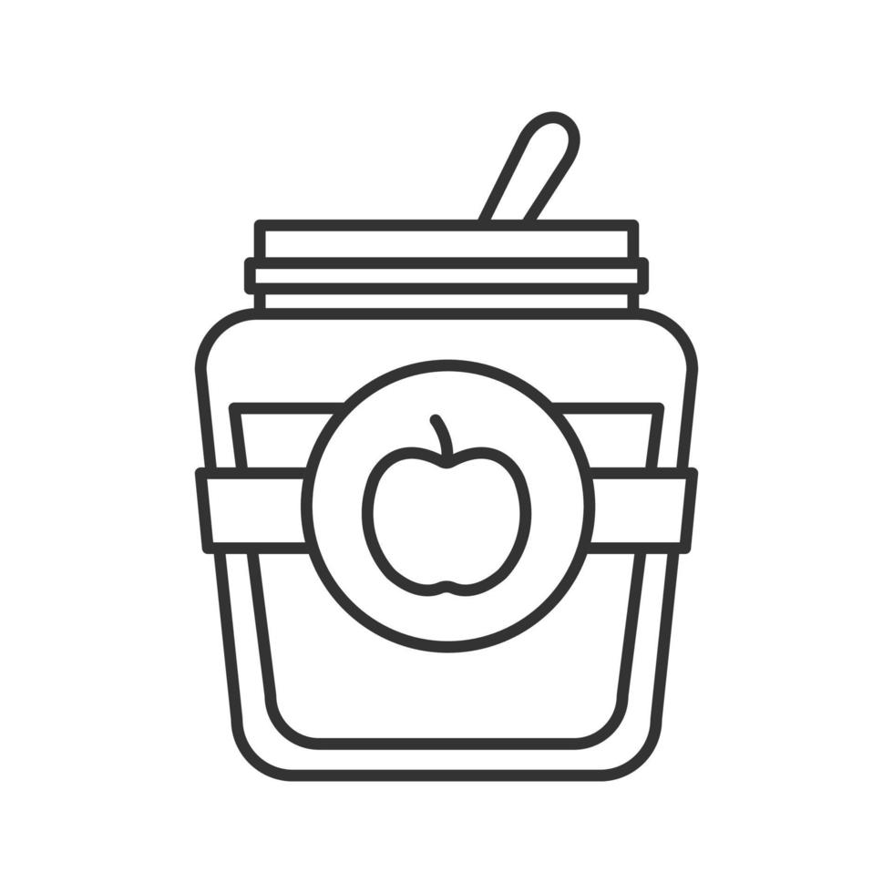 Apple jam jar linear icon. Thin line illustration. Fruit preserve. Contour symbol. Vector isolated outline drawing