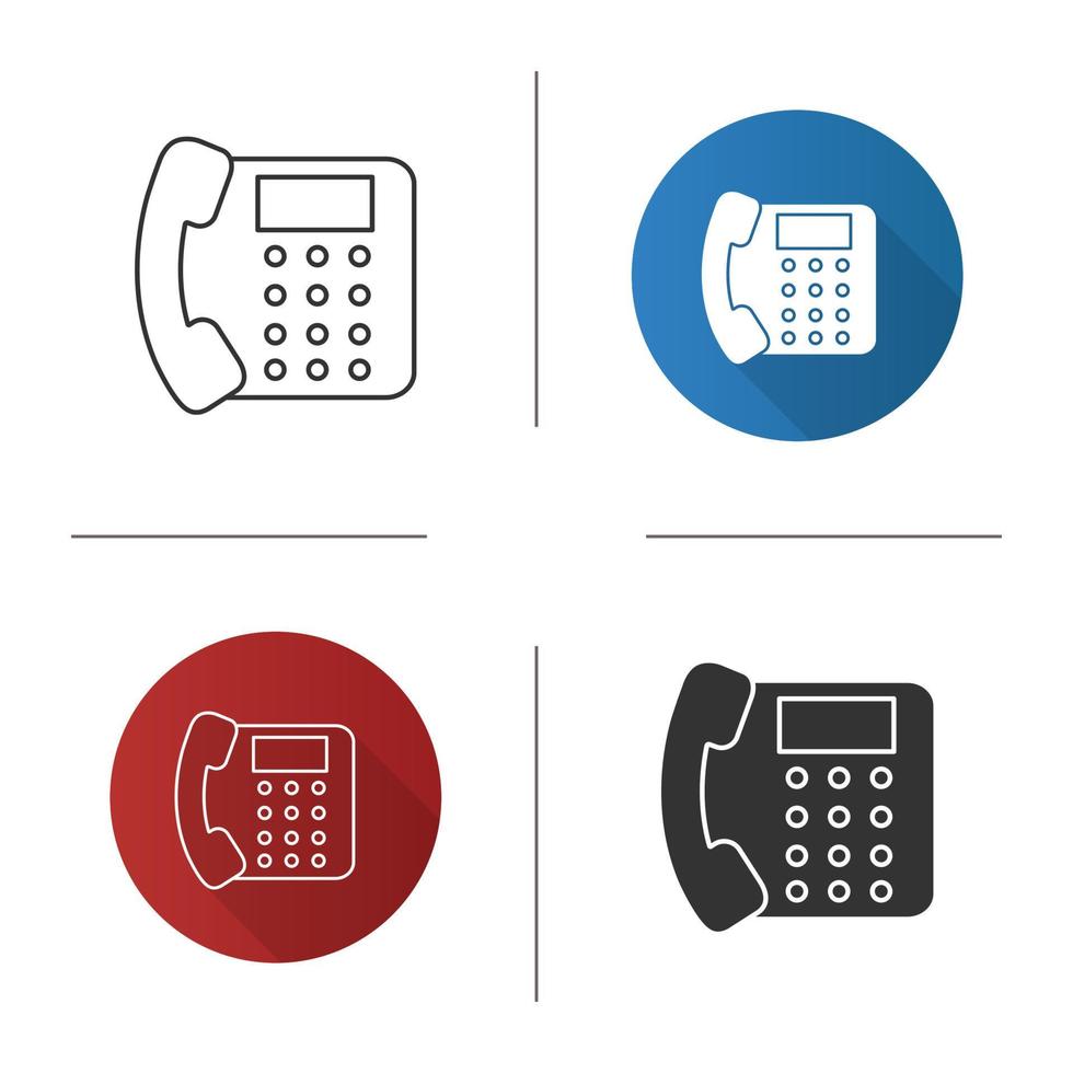 Landline phone icon. Office telephone. Flat design, linear and glyph styles. Isolated vector illustrations