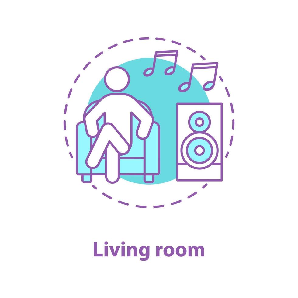 Rest concept icon. Living room idea thin line illustration. Man sitting in armchair and listening to music. Vector isolated outline drawing