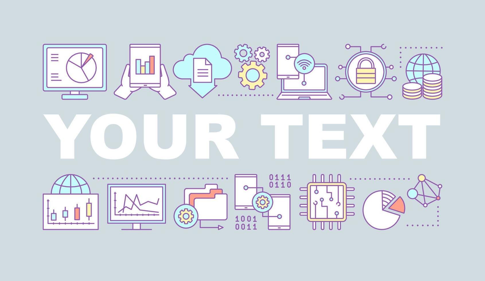 banner de conceptos de palabra de big data. tecnología digital. informática. idea de tipografía de letras aisladas con iconos lineales. análisis de datos. es negocio. ilustración de contorno vectorial vector