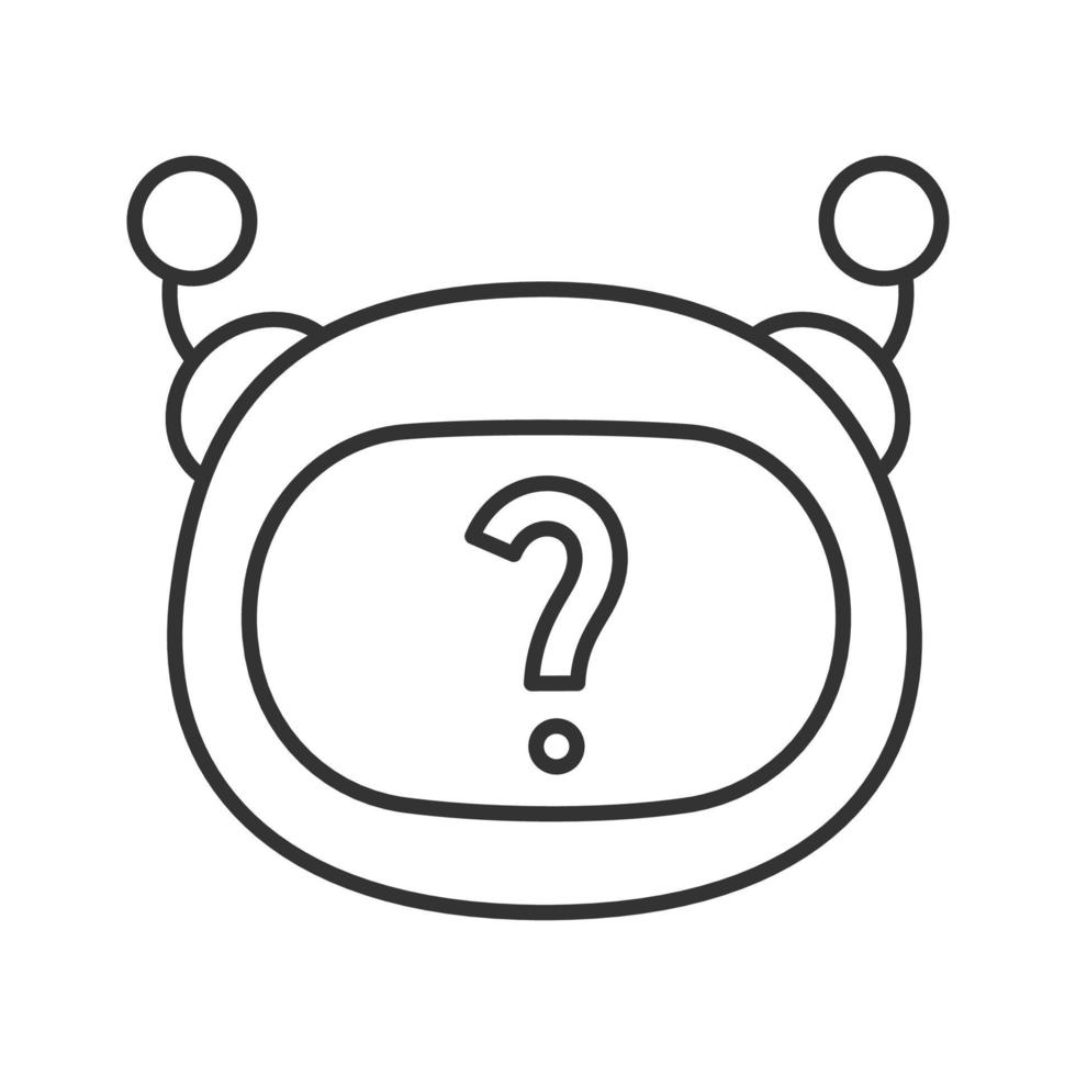 Help chatbot linear icon. Thin line illustration. FAQ chat bot. Virtual assistant. Robot face with question mark. Contour symbol. Vector isolated outline drawing. Editable stroke