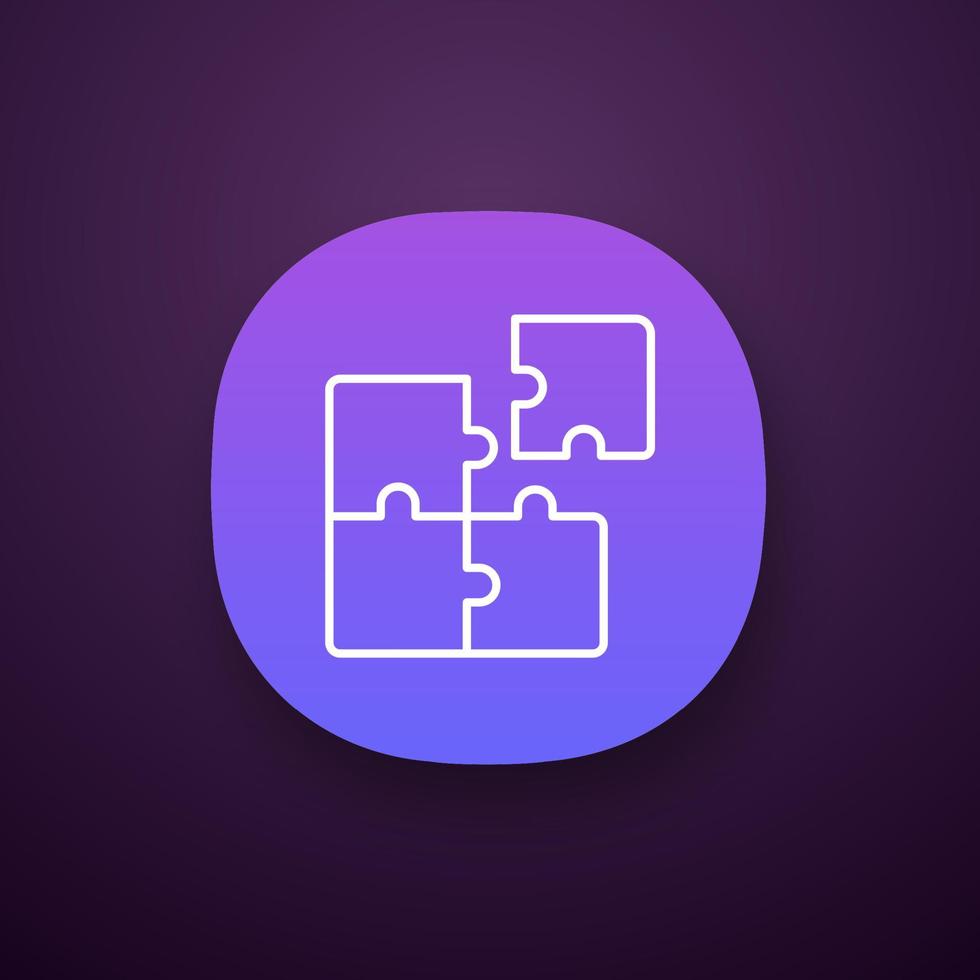 Teamwork app icon. UI UX user interface. Consolidation. Solution finding. Team problem solving. Puzzles. Web or mobile application. Vector isolated illustration