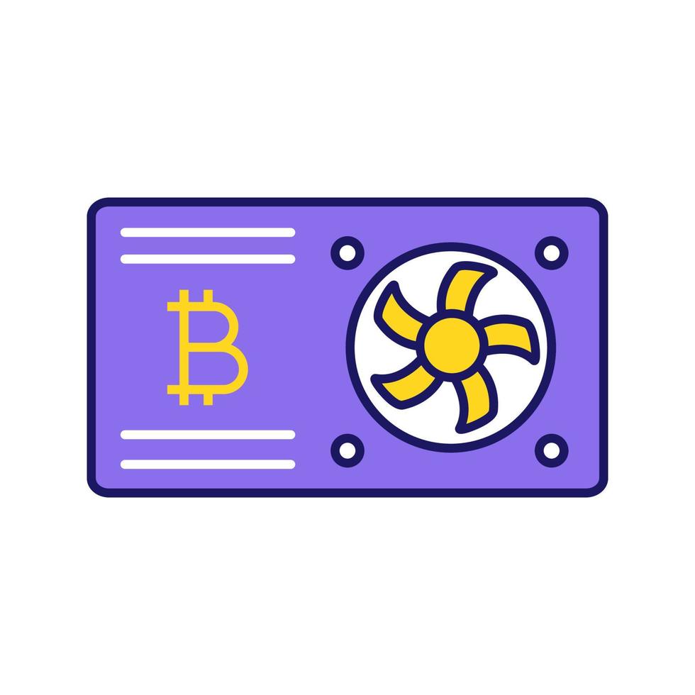 Icono de color de tarjeta gráfica de minería de bitcoin. tarjeta de video para negocios de cifrado. granja minera de criptomonedas gpu. ilustración vectorial aislada vector