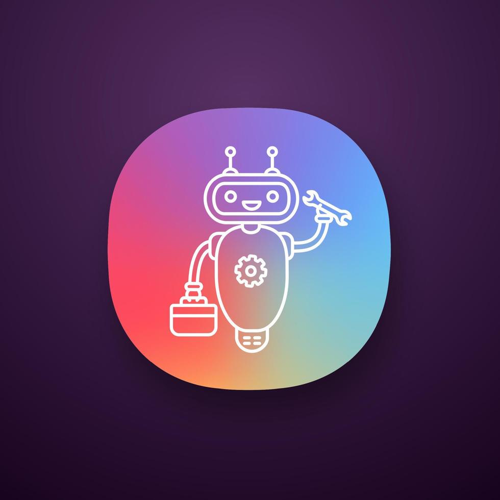 reparar el icono de la aplicación chatbot. interfaz de usuario ui ux. robot con juego de herramientas y llave de rosca. asistente virtual. atención al cliente en línea. robot moderno. aplicación web o móvil. vector ilustración aislada