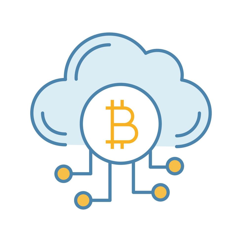 Cryptocurrency cloud mining service color icon. Bitcoin crypto mining. Cryptocurrency business. Cloud with bitcoin. Isolated vector illustration
