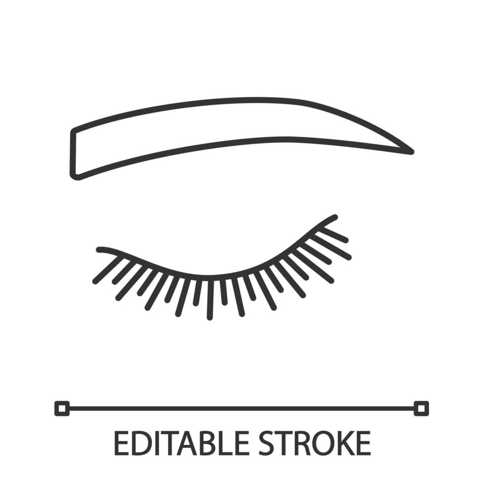 Straight eyebrow shape linear icon. Thin line illustration. Flat eyebrows. Brows shaping by tattooing. Closed woman eye. Contour symbol. Vector isolated outline drawing. Editable stroke