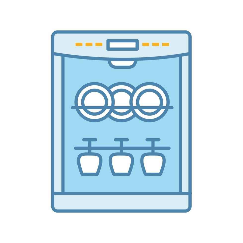 Dishwasher color icon. Automatic dishware and cutlery cleaning. Kitchen appliance. Restaurant, cafe equipment. Isolated vector illustration