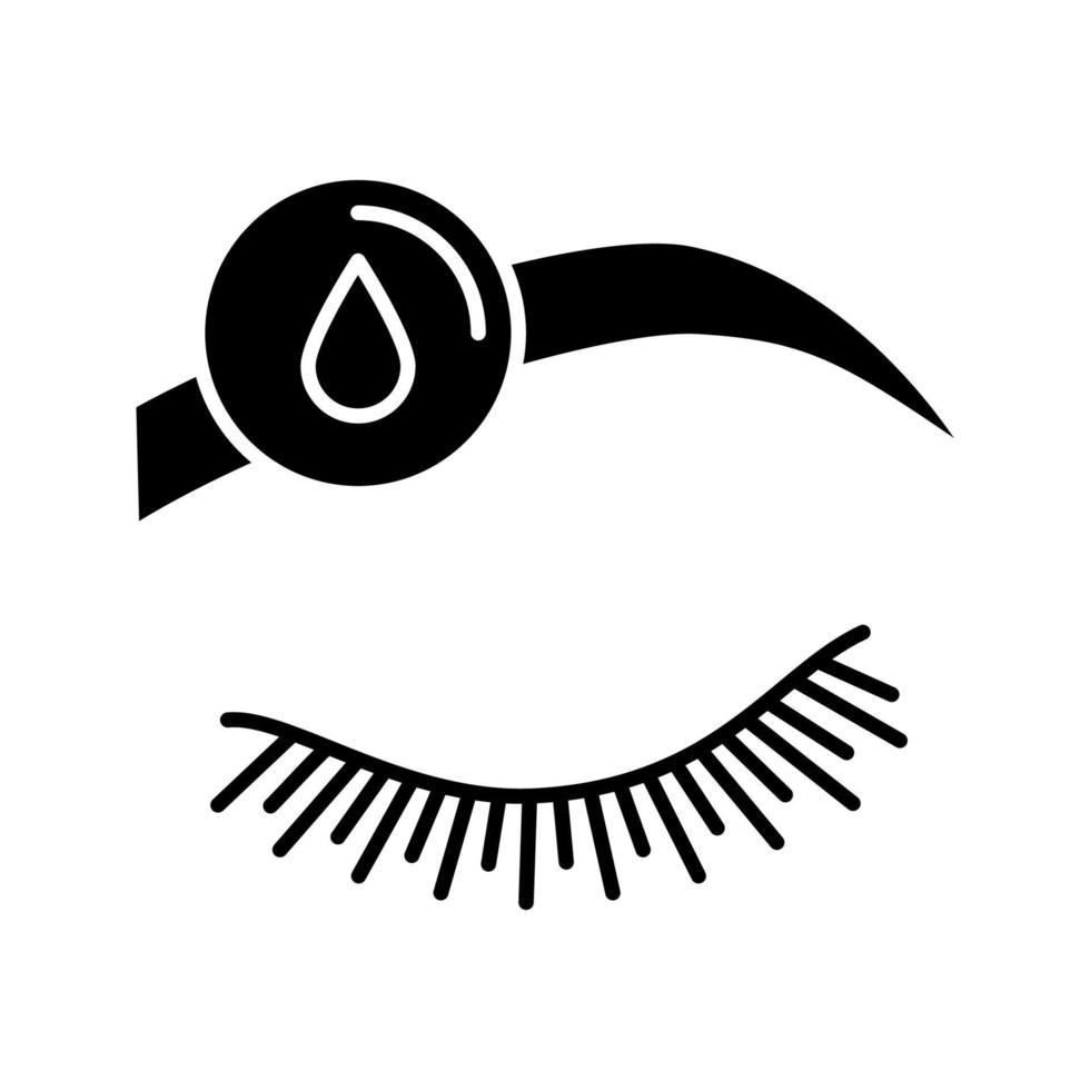 Makeup removal glyph icon. Silhouette symbol. Eyebrow tint removing. Brows microblading or tattooing preparation. Eyebrow disinfection. Negative space. Vector isolated illustration