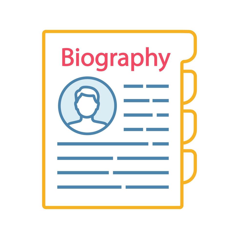 Personnel file color icon. Personal data. HR document. Professional bio. Staff member document. Biography. Isolated vector illustration