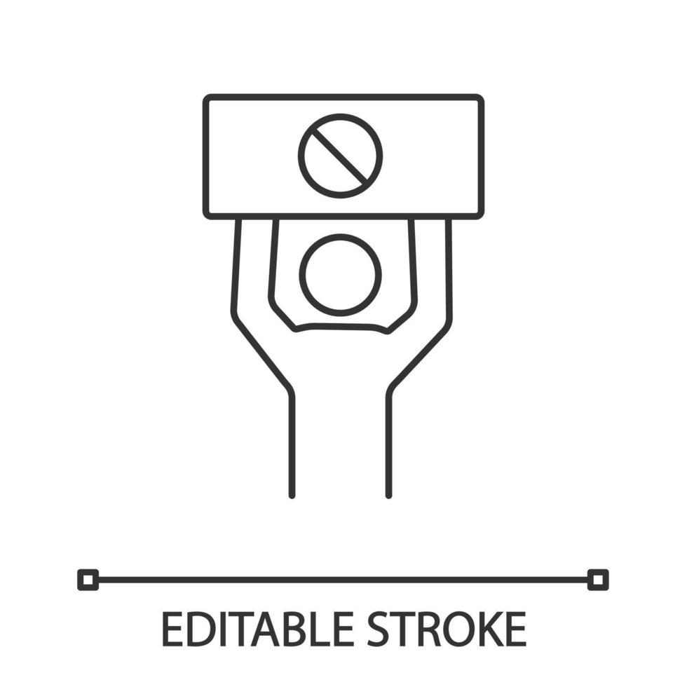 Protester linear icon. Protest event. Thin line illustration. Social or political movement. Person holding protest banner. Human rights protection. Vector isolated outline drawing. Editable stroke