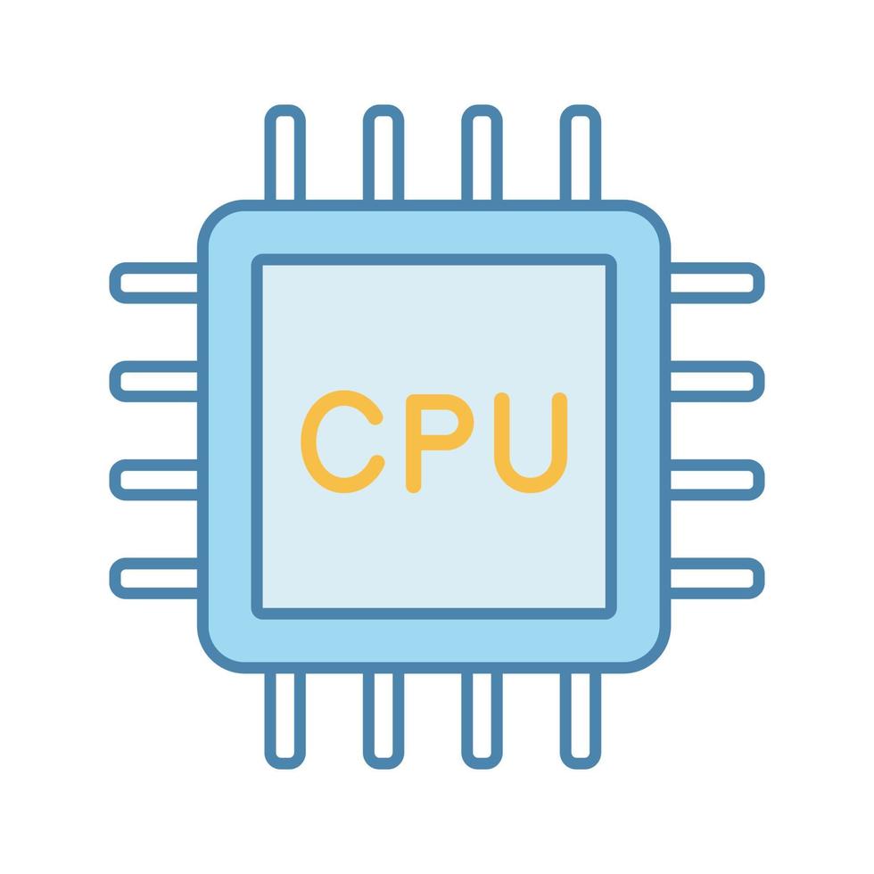 CPU color icon. Electronic microchip, chipset, chip. Central processing unit. Computer, phone processor. Integrated circuit. Isolated vector illustration